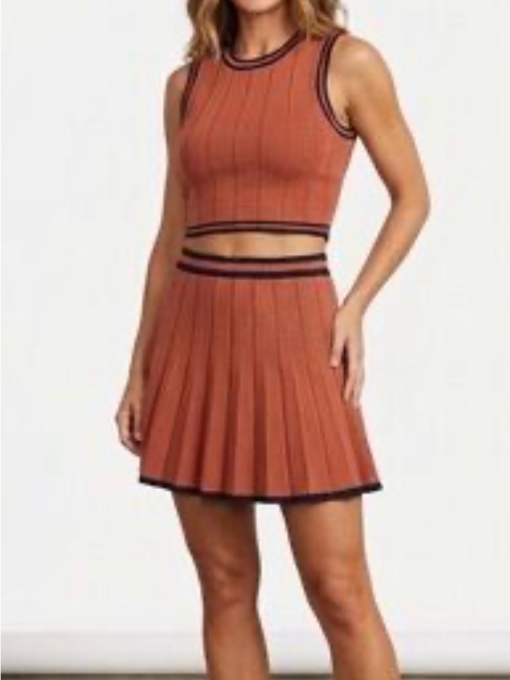 NWT House of Harlow 1960 Baked Clay Knit Skirt Set Sporty Preppy Country Club